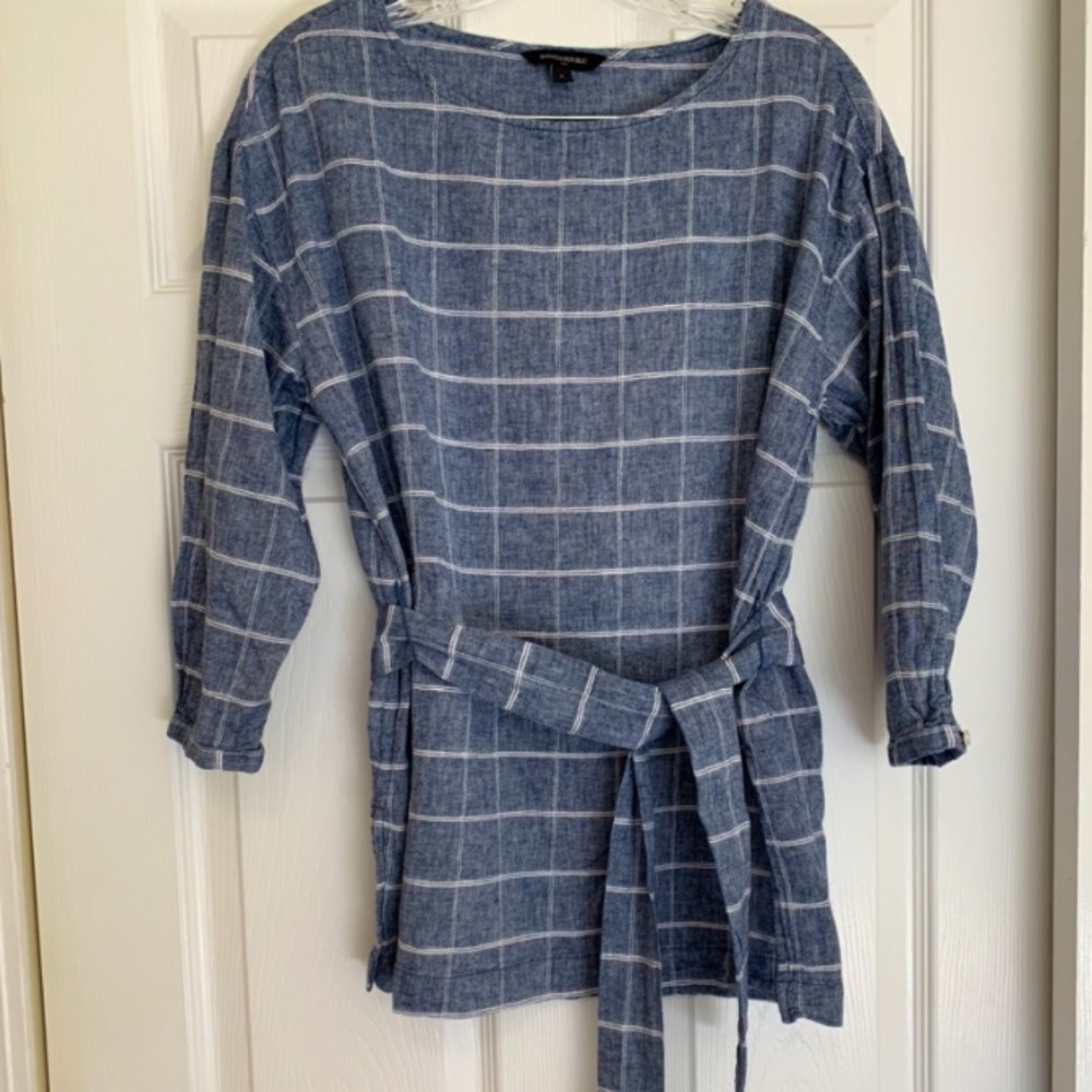 BANANA REPUBLIC Blue Plaid Long Tie Top